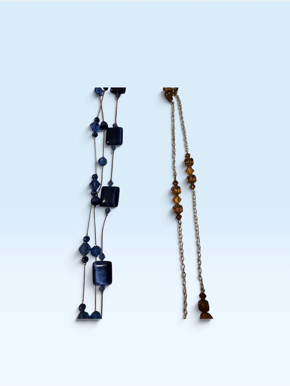 Layered Beaded Necklace Set - Navy Blue & Amber Tones